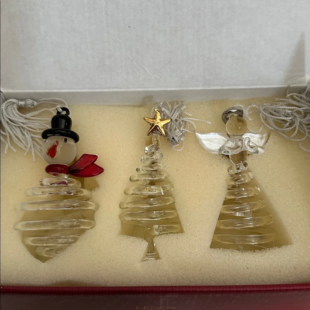 Lenox Merry Wishes Crystal Red and Gold Christmas Ornaments Set of 3